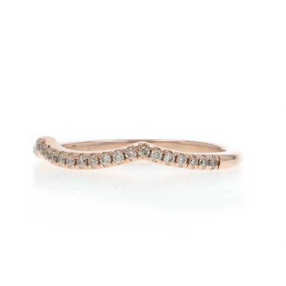 Rose Gold Diamond Contoured Enhancer Wedding Band - 14k Round .15ctw Guard Ring - Picture 3 of 6